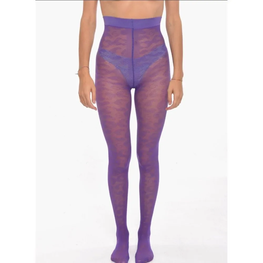New GANNI Lavender Paisley Stockings Small